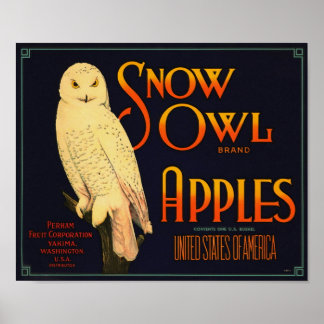 Brand Apples Yakima Washington snö Uggla Poster