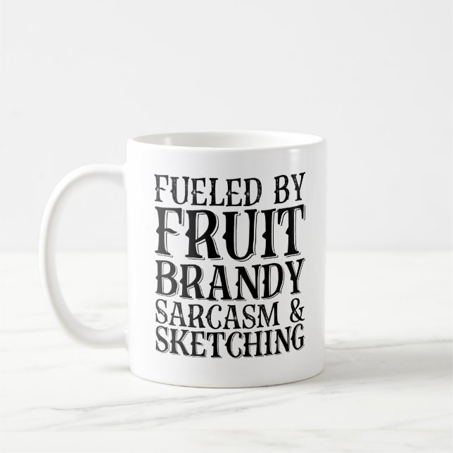 Bränd av fruktBrandy Sarcasm och skal Kaffemugg (Vänster)