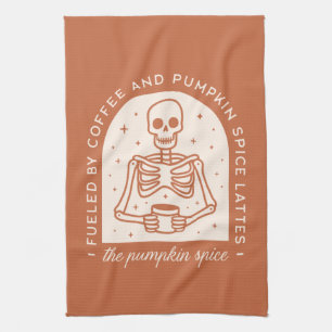 Bränd av kaffe och pumpkin Spice Lattes Kökshandduk