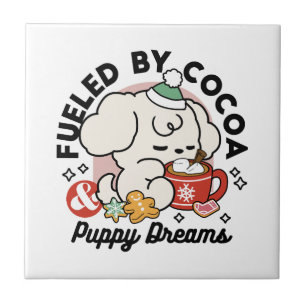 Bränd av kakao och Puppy Dreams - Cute Winter Hund Kakelplatta