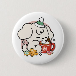 Bränd av kakao och Puppy Dreams - Cute Winter Hund Knapp