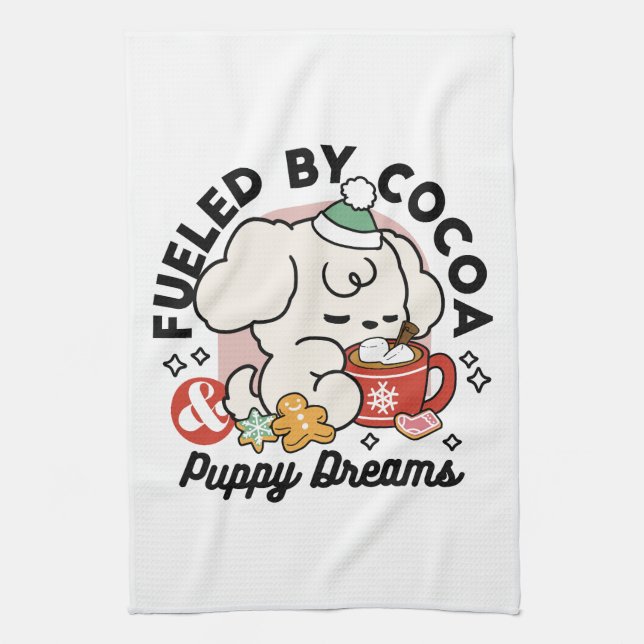 Bränd av kakao och Puppy Dreams - Cute Winter Hund Kökshandduk (Vertikal)