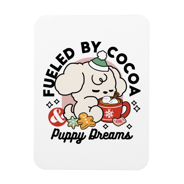Bränd av kakao och Puppy Dreams - Cute Winter Hund Magnet (Vertikal)