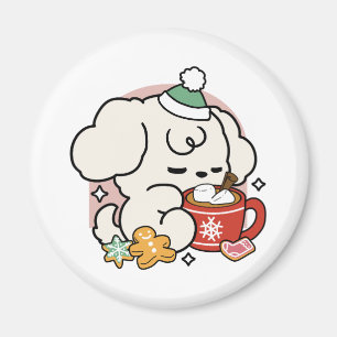 Bränd av kakao och Puppy Dreams - Cute Winter Hund Magnet