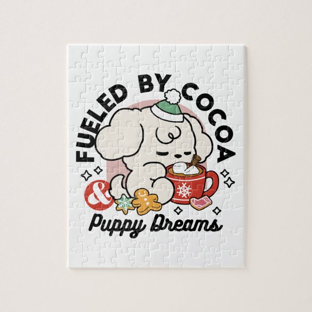 Bränd av kakao och Puppy Dreams - Cute Winter Hund Pussel (Vertikal)