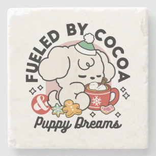 Bränd av kakao och Puppy Dreams - Cute Winter Hund Stenunderlägg