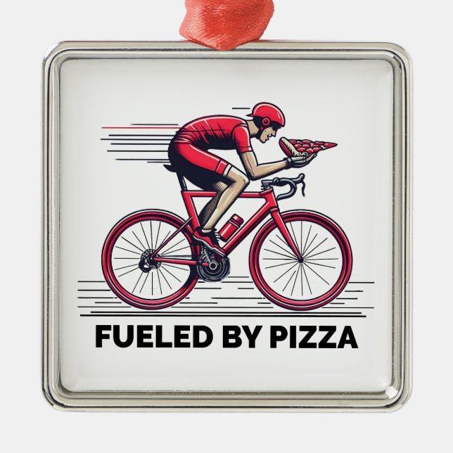 Bränd av Pizza Cyclist Julgransprydnad Metall (Framsidan)