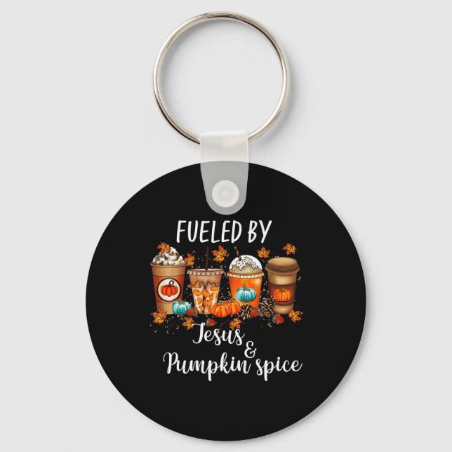 Bränd av Pumpkin Spice och Jesus Coffee Älskare-fa Nyckelring (Framsida)