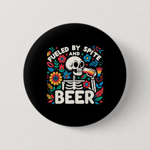 Bränd av spite och Beer Halloween Skeleton Blommig Knapp