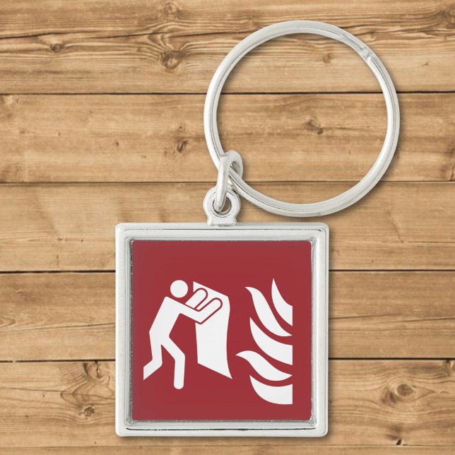 Brand Blanket Safety Sign Fyrkantig Silverfärgad Nyckelring (Skapare uppladdad)