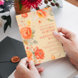 Bränd Blommigt för Orange, bröllop Inbjudningar