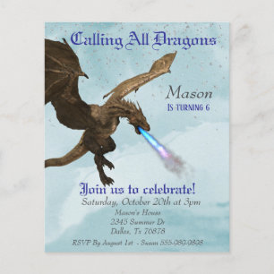 Brand Breathing Dragon Wyvern Birthday Budget Flygblad