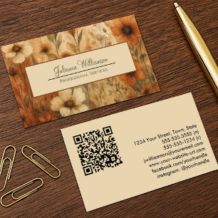 Bränd Chic för Sienna Boho Watercolor Blommigt QR- Visitkort