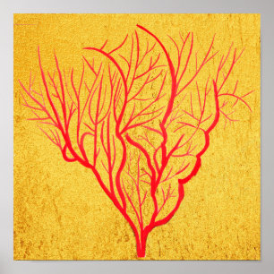 Brand Coral på modern contemporary i guld Poster