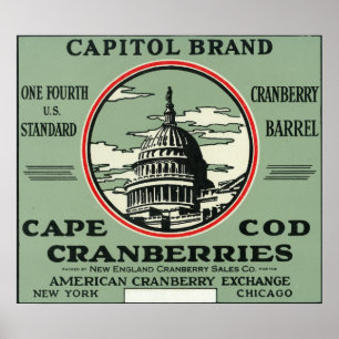 Brand Cranberry-etikett för Cape Cod Huvudstad Poster