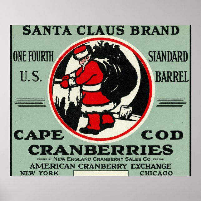 Brand Cranberry-etikett för Cape Cod Jultomten Poster (Framsidan)