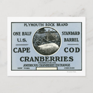 Brand Cranberry-etikett för Cape Cod Plymouth Sten Vykort