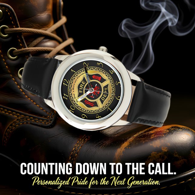 Brand Department logotyp Black and Guld Badge Armbandsur (Skapare uppladdad)