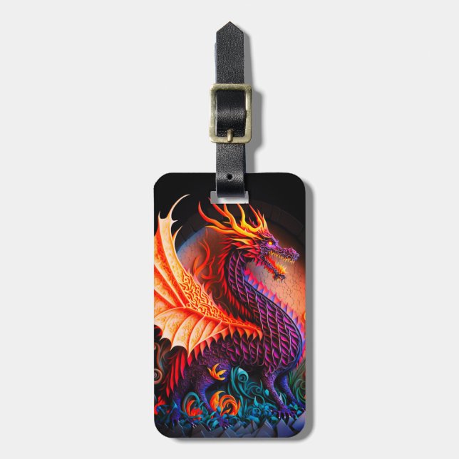 Brand Dragon Castle Fantasy Art Mythical Creates Bagagebricka (Vertikal Framsida)