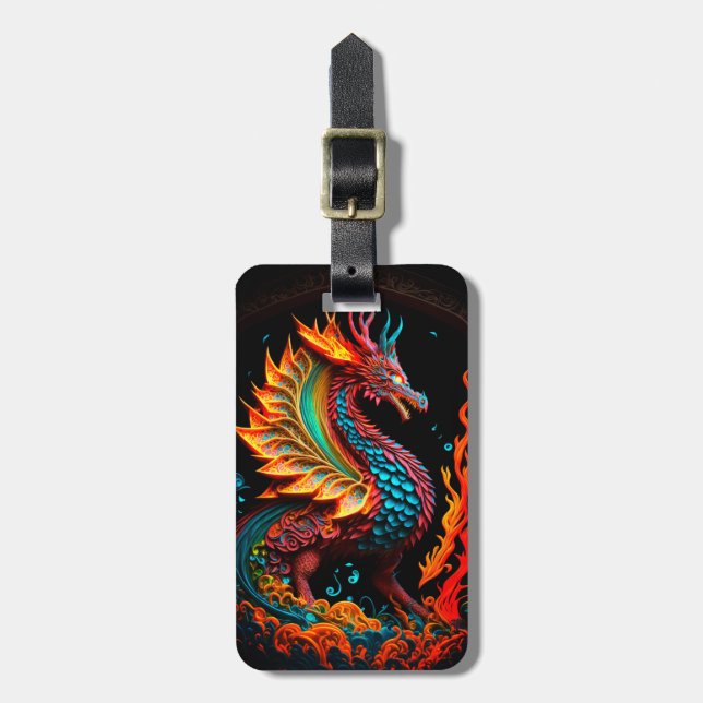 Brand Dragon Castle Fantasy Art Mythical Creates Bagagebricka (Vertikal Framsida)