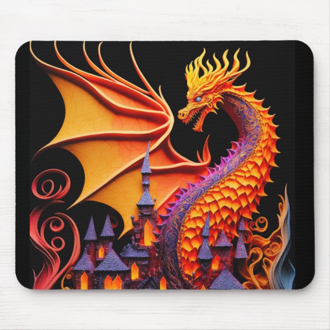 Brand Dragon Castle Fantasy Art Mythical Creates Musmatta (Framsidan)