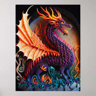 Brand Dragon Castle Fantasy Art Mythical Creates Poster