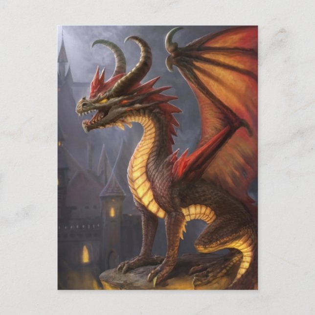 Brand Dragon Castle Fantasy Art Mythical Creates Vykort (Framsida)
