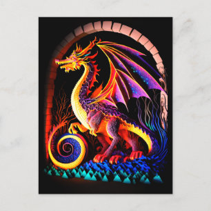 Brand Dragon Castle Fantasy Art Mythical Creates Vykort