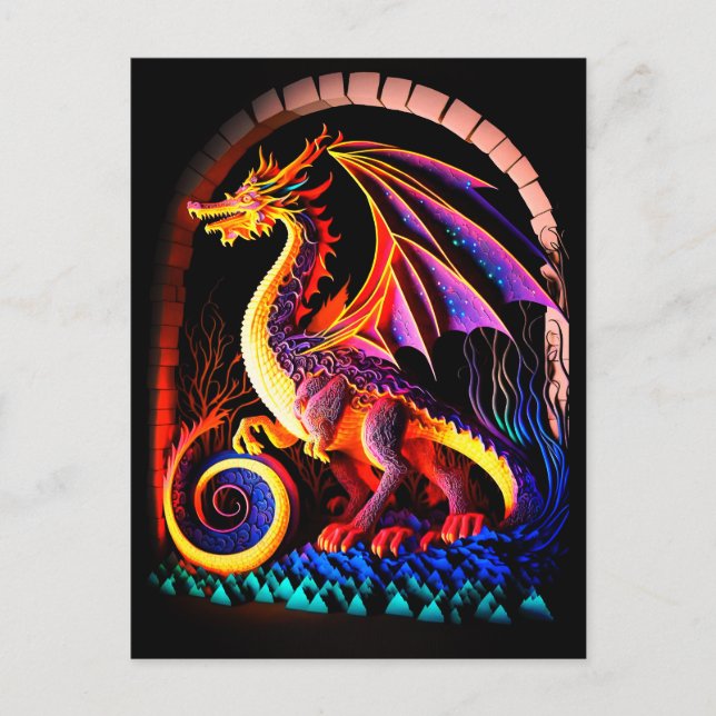 Brand Dragon Castle Fantasy Art Mythical Creates Vykort (Framsida)