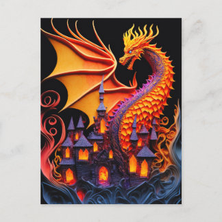 Brand Dragon Castle Fantasy Art Mythical Creates Vykort