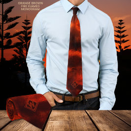 Brand Flamed Orange Brown Modern Monogram Neck Tie Slips