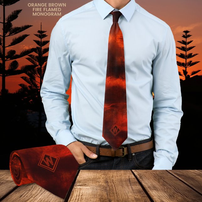 Brand Flamed Orange Brown Modern Monogram Neck Tie Slips (Fire Flamed Orange Brown Modern Monogram Neck Tie)