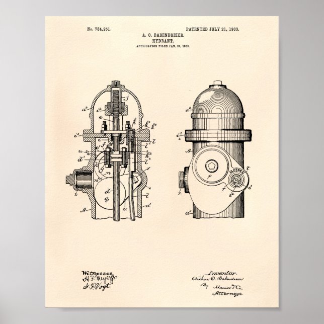 Brand Hydrant 1903 Patent Art - Gamle Peper Poster (Framsidan)