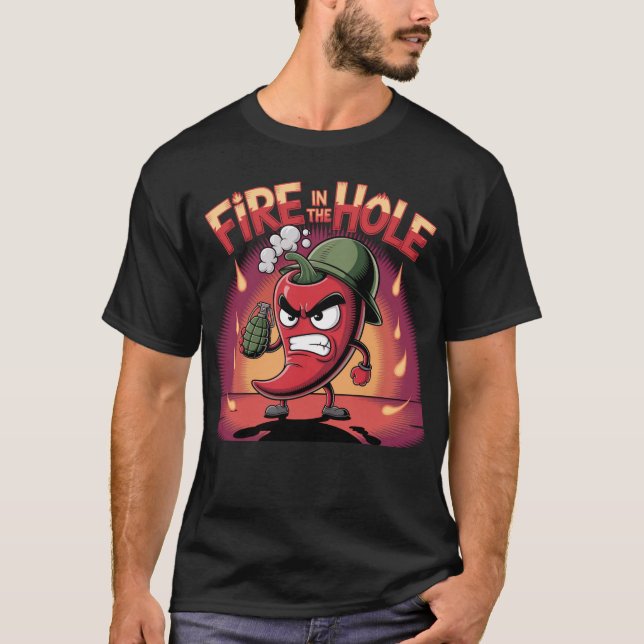Brand i Hål Spicy Chili Pepper Funny Pepper T Shirt (Framsida)