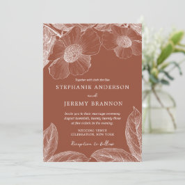 Bränd inbjudan till Terracotta Blommigt Line Art O