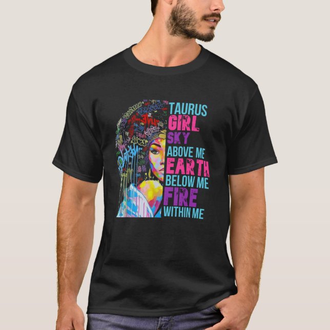 Brand inom Me Taurus Girl Black Woman Natural Hai T Shirt (Framsida)