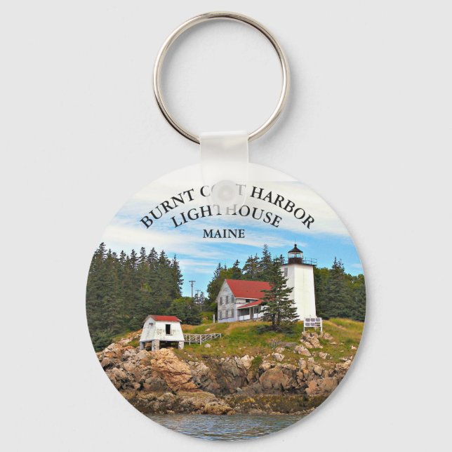 Bränd Jacka Harbour Lighthouse Maine Keychain Nyckelring (Framsida)