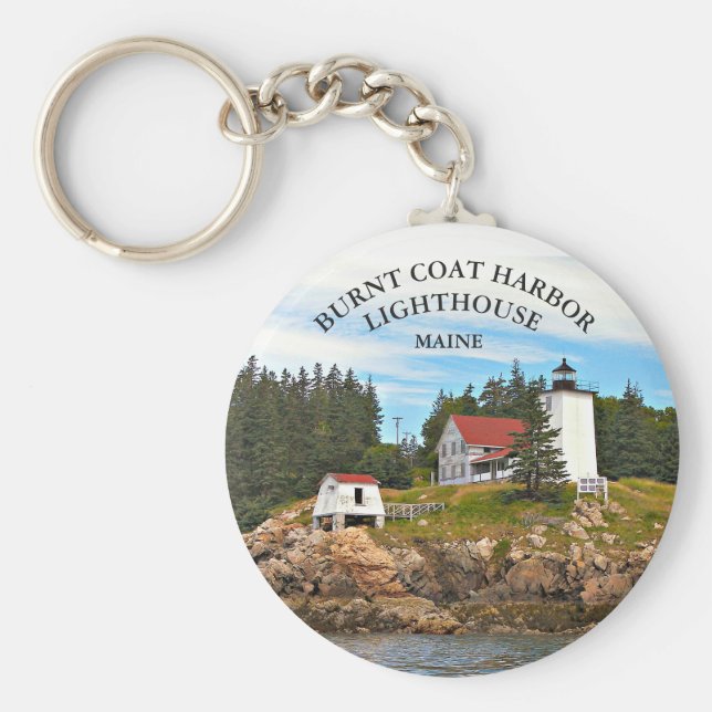 Bränd Jacka Harbour Lighthouse Maine Keychain Nyckelring (Framsidan)