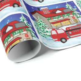 Brand Lastbil Fire Station Winter Scenen jul Presentpapper