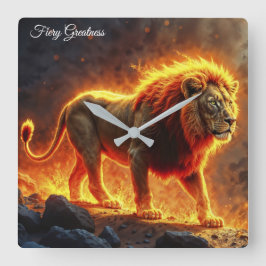 Brand Lejona infernellandskap som blåser manskonst Fyrkantig Klocka