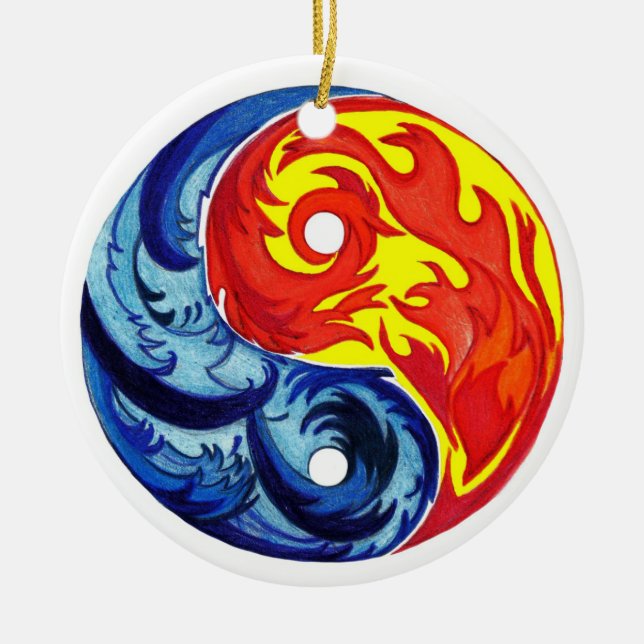Brand och is Yin-Yang Julgransprydnad Keramik (Framsidan)