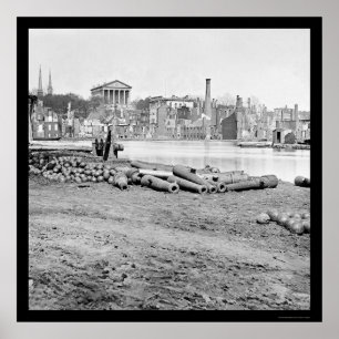 Bränd område och huvudstad i Richmond, VA 1865 Poster