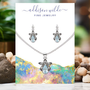 Brand Opal Rainbow Gemstone Necklace Visning Card Visitkort