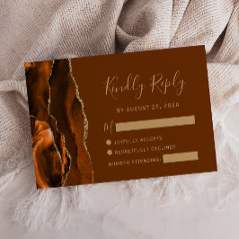 Bränd Orange Agat Guld Brun Bröllop RSVP-kort OSA Kort