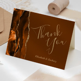 Bränd Orange Agate Guld Brown Bröllop Tack Kort