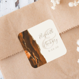 Bränd Orange Agate Guld Elfenbenskusten Bröllop Fyrkantigt Klistermärke