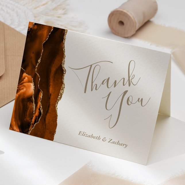 Bränd Orange Agate Guld Elfenbenskusten Bröllop Ta Kort (Skapare uppladdad)