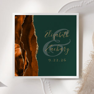 Bränd Orange Agate Guld Mörk grönt Bröllop Pappersservett