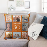 Bränd orange anpassad fotokollage-födelsedag kudde<br><div class="desc">En unik gåva till en 21:a födelsedag,  som firar hennes liv med en kollage av åtta egna foton,  bilder. Anpassa och lägg till hennes namn,  ålder och datum. En bränd orange bakgrundsfärg,  vit text. Namn är skrivet med ett modernt handskript i stil.</div>