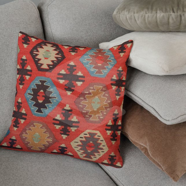 Bränd Orange Antique Turkisk Kilim Matta Kudde (Skapare uppladdad)